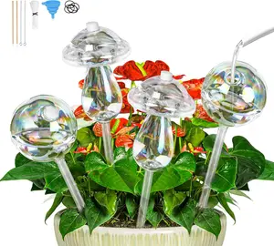 4 Pcs Self Watering Planter Insert - 9 Inch Iridescent Glass Transparent Mushroom Plant Watering Devices for Indoor and Outdoor Plants