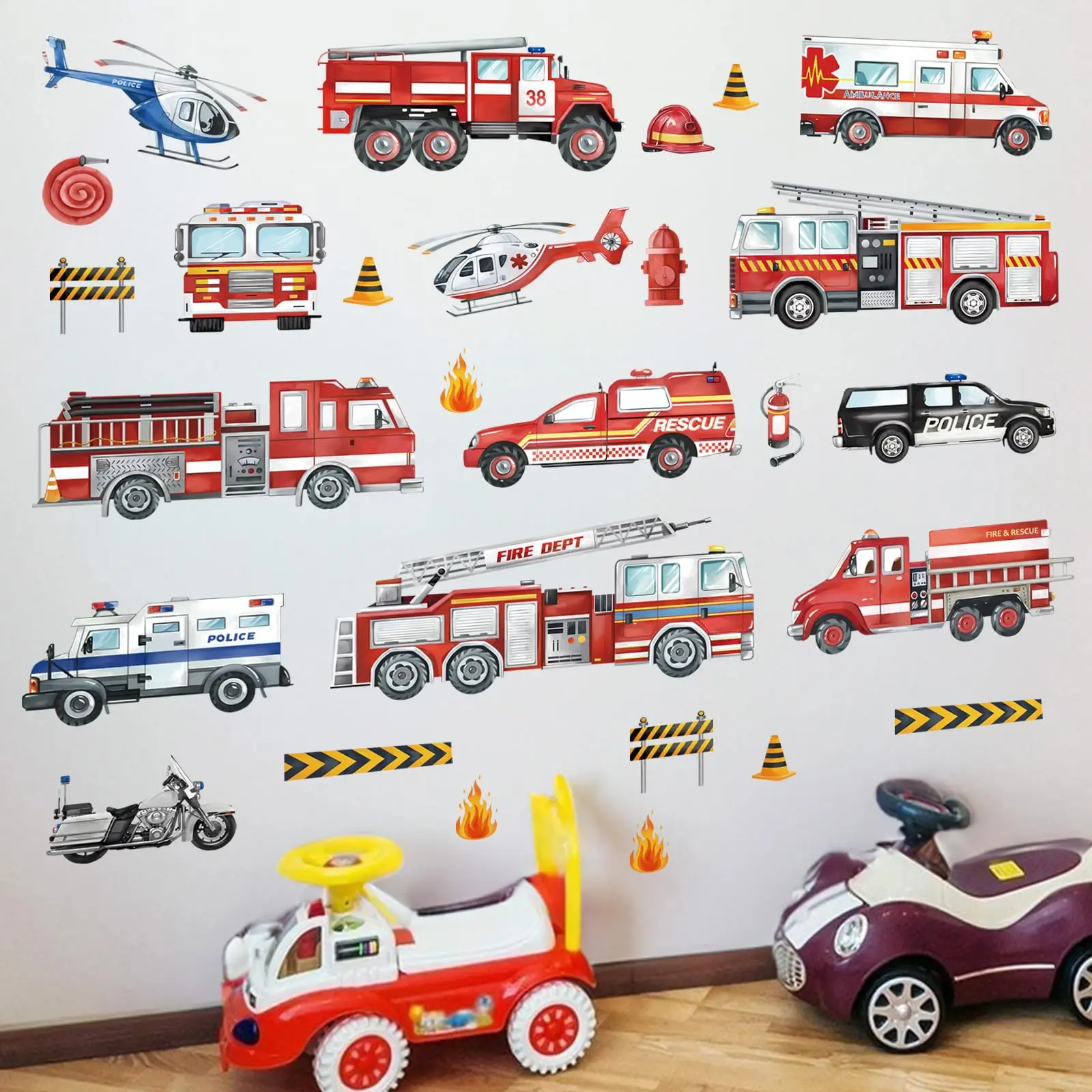 Transportation Cars Wall Decals Fire Stickers Room Bedroom Decor