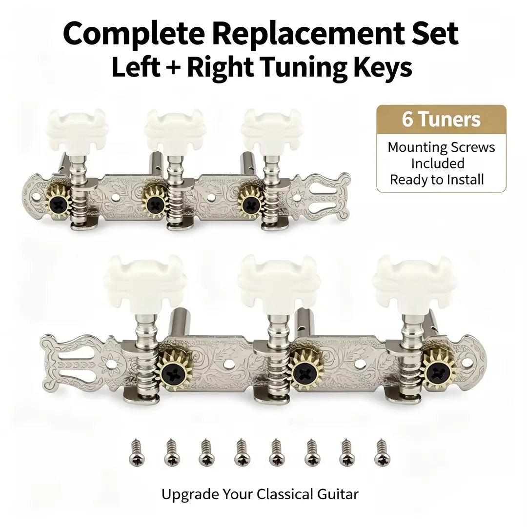 Metallor Vintage Classical Guitar Tuners 3L 3R Set, 1:14 High Stable Gear Tuning Pegs Replacement Kit with Mounting Screws