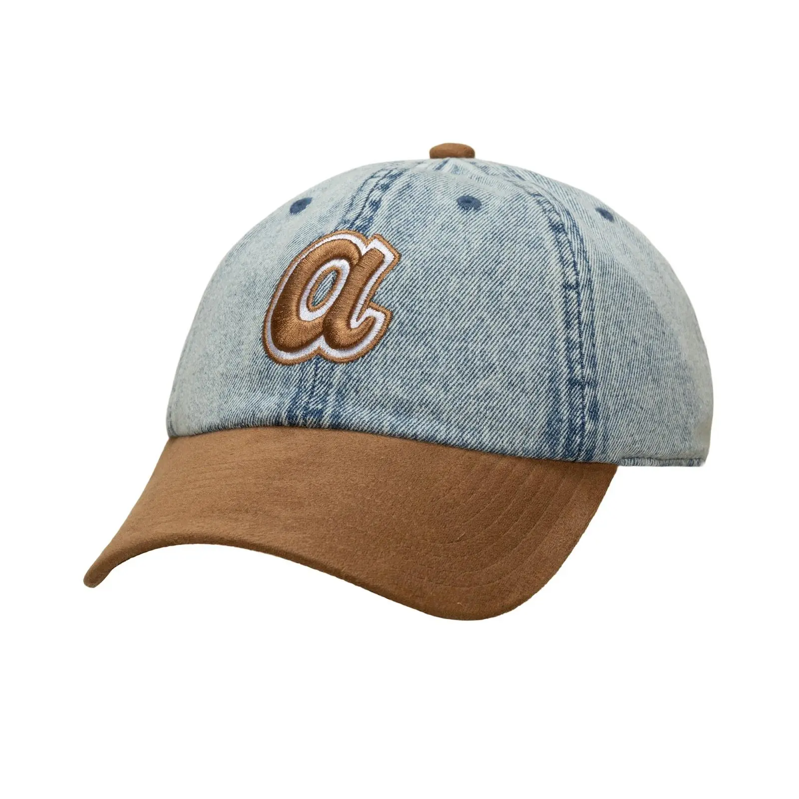 Atlanta Braves Denim & Brown Suede Cooperstown Strapback Adjustable Hat MLB Throwback Cap Fan Gear