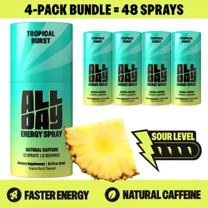 ALLDAY Caffeine Energy Spray - Sour Bold Flavor | Pocket Size Energy Shot with L-Theanine + Vitamin B12 | Sugar Free Caffeine Alternative | Support Focus | Faster Energy Boost | 4 Pack