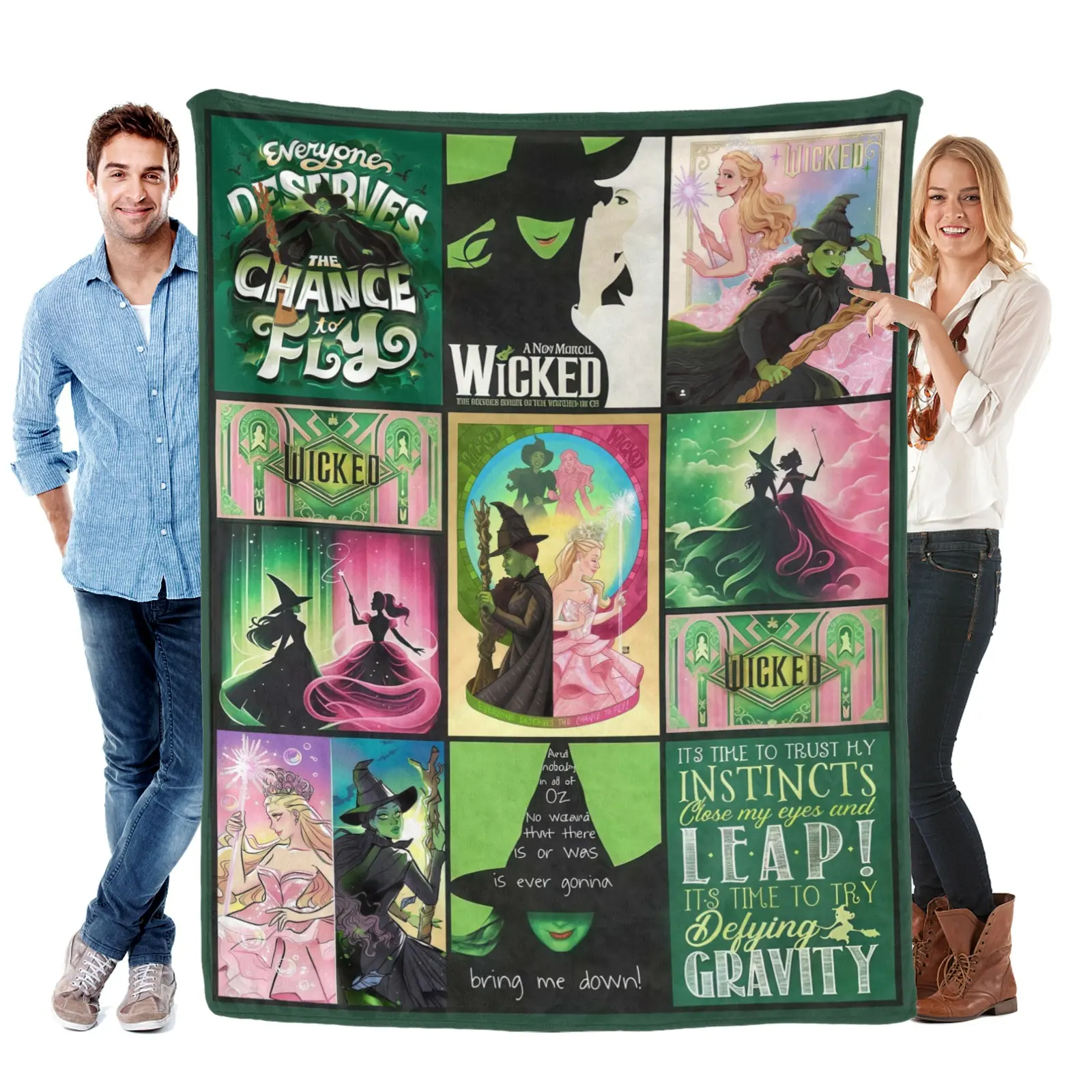 Wicked Soft Sherpa Custom Image Blanket - Whimsical "Wicked Change For Good", "Bring Me Down" Prints, Warm Gift for Bed, Couch