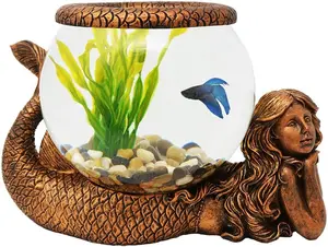 Mystical Mermaid Gold Glass Bowl 1 Gallon Size with River Rocks Perfect for Fish Terrariums or Candles Unique Design & Elegant Finish Classic Style