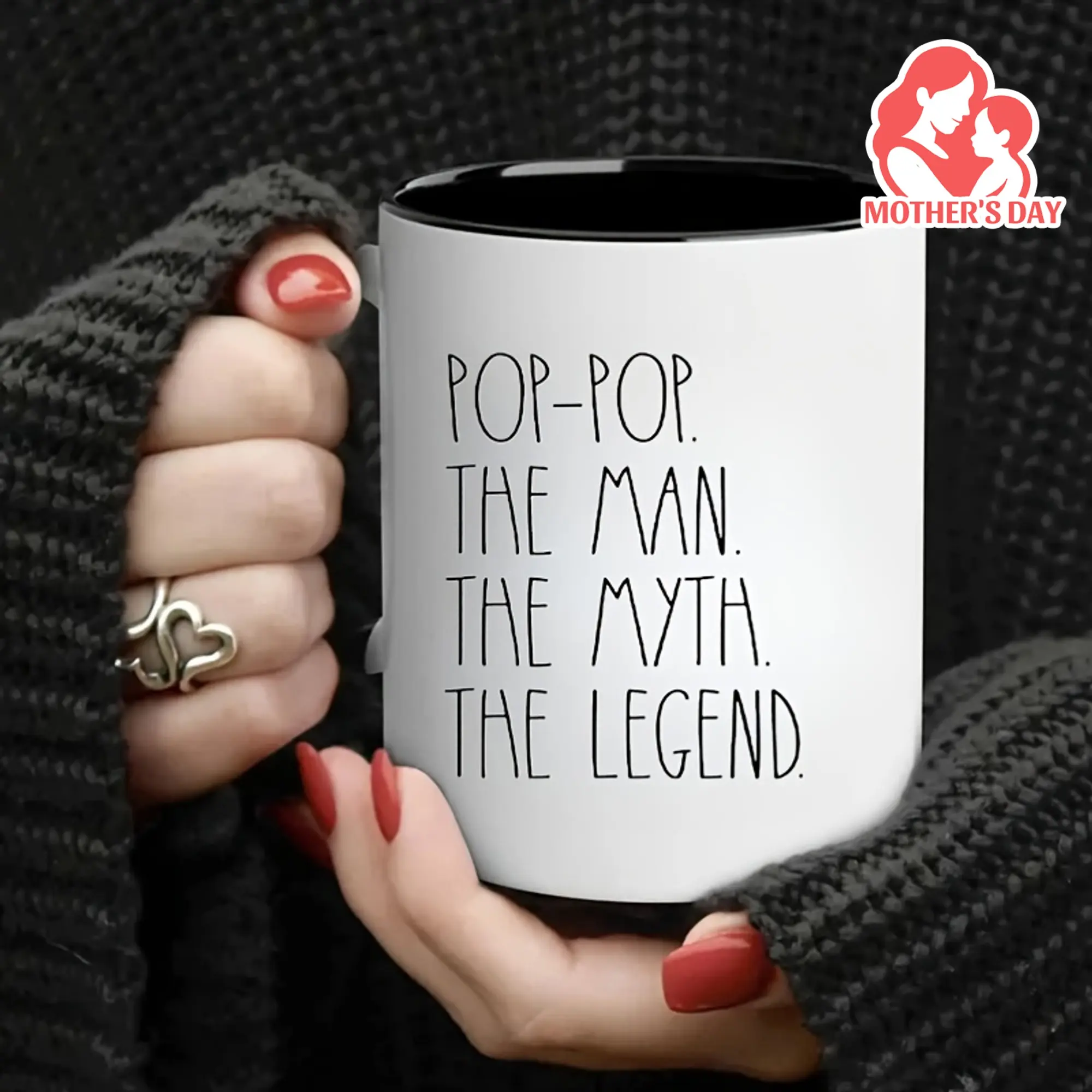 11oz Ceramic Durable Mug, "Pop-Pop The Man The Myth The Legend" Quote, Bold Humor, Inspirational Gift, Dishwasher & Microwave Safe, Coffee Cup