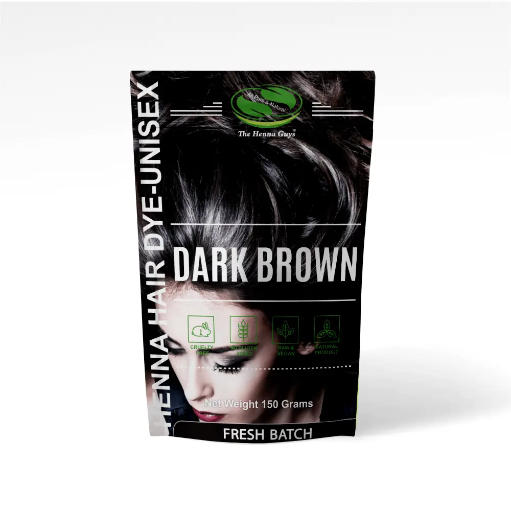 The Henna Guys Dark Brown Henna Hair Dye Powder - Natural Conditioning Ingredients, Chocolate to Espresso Shades, Color-Safe Non-Bleaching Permanent Color, Includes Shower Cap & Gloves