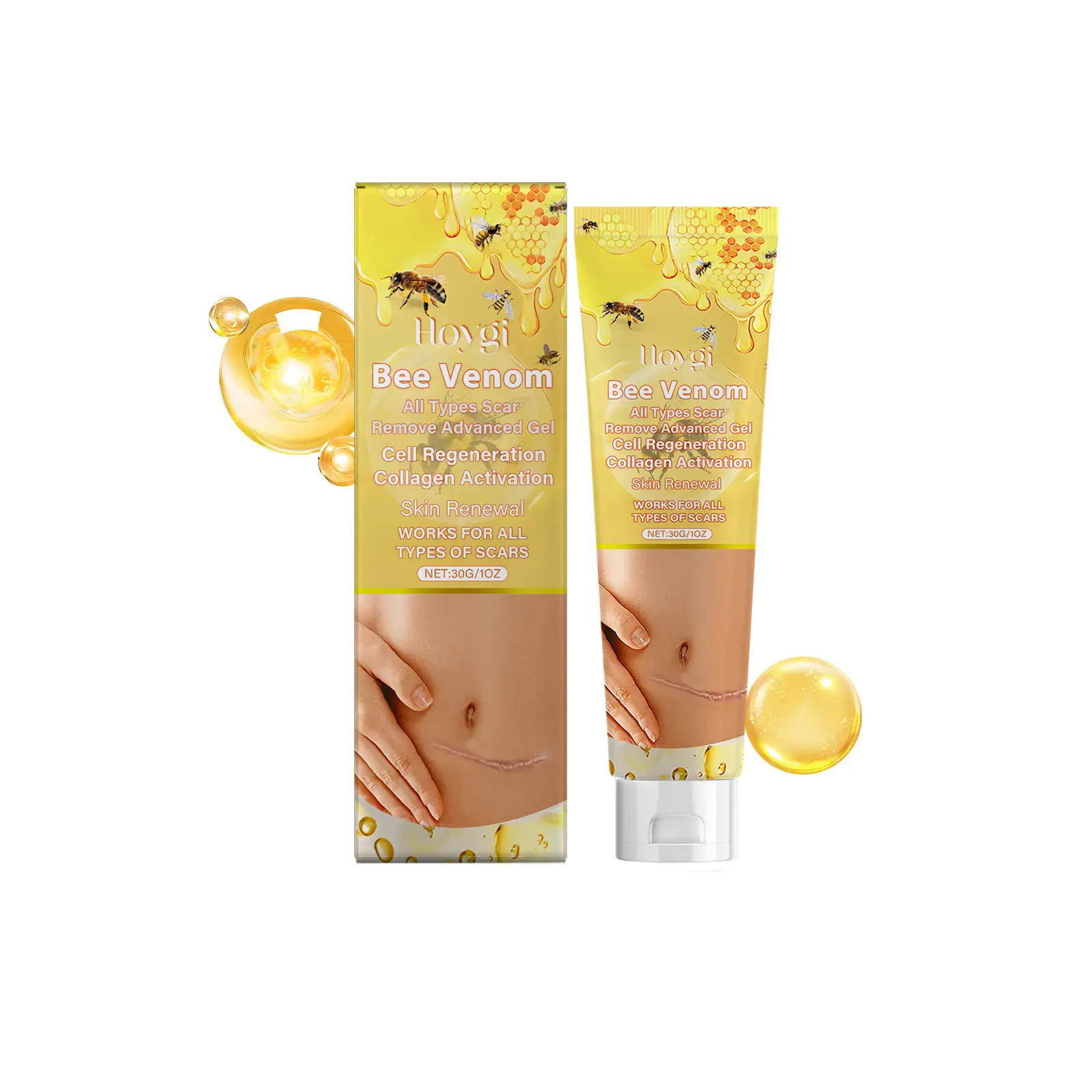 Bee Venom Body Repair Gel Moisturizer - Daily Use Hydrating Massage Treatment for Smooth Skin, Scar & Stretch Mark Fading, Cell Regeneration
