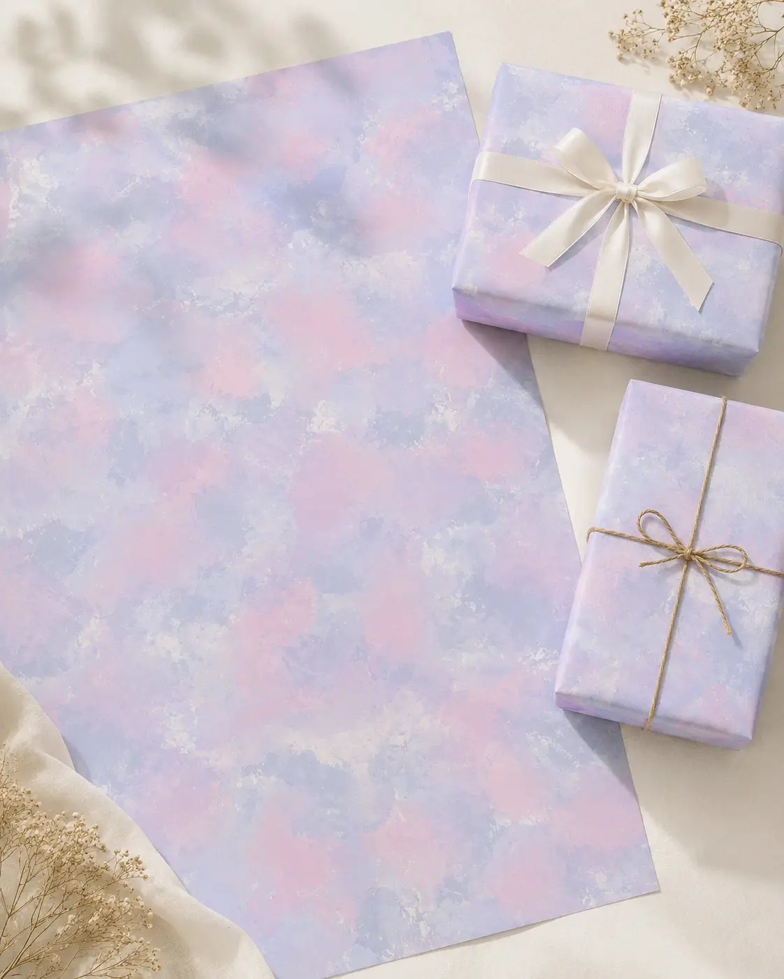 Dreamy Pastel Watercolor Cloud Gift Wrapping Paper Sheet - Soft Pink Purple Abstract Texture Wrap for Baby Shower Birthday Easter