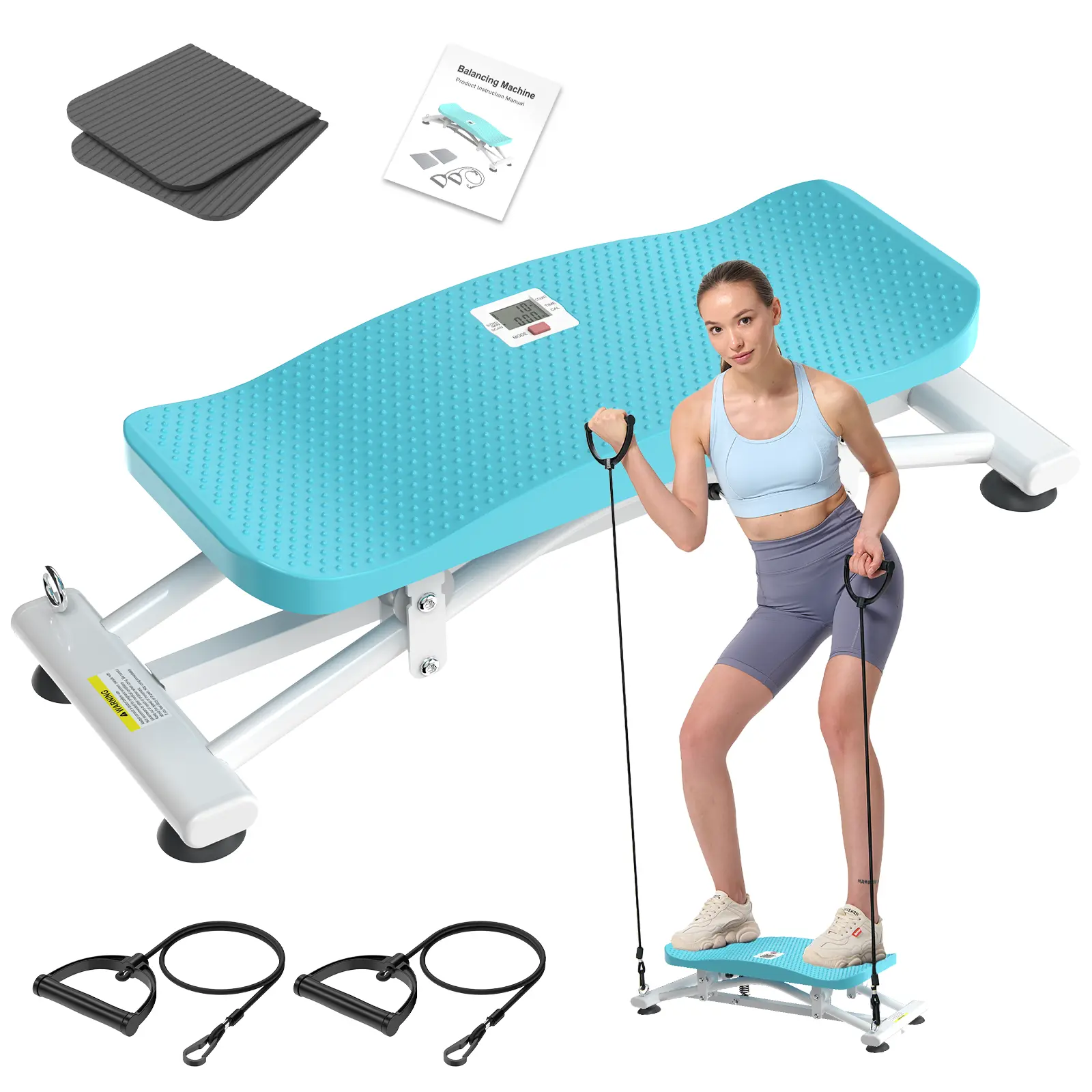 HOTWAVE Balance Board , Rocking Stepper with Resistance Bands, Portable Wobble Board Featuring LCD Monitor, 300 lbs Capacity Ski Trainer for Full Body Workout at Home Gym Summerwins summerwins
