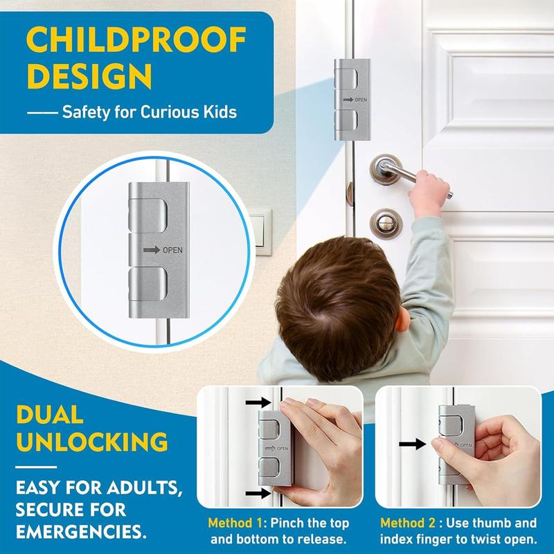 Heavy Duty Door Reinforcement Lock for Inward Swinging Doors, Up to 800 lbs Force, Anti-Burglary, Easy Installation