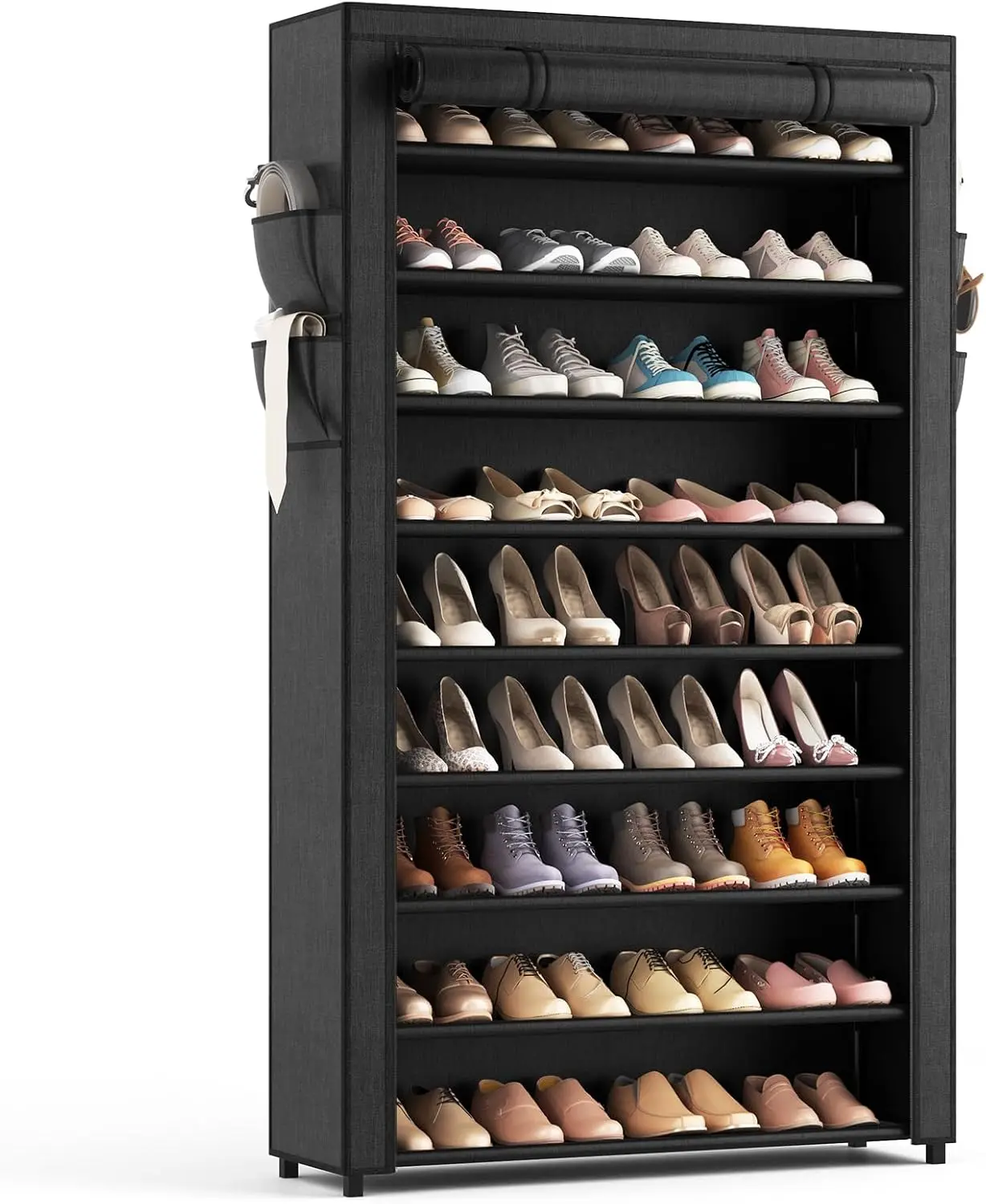 Shoe Rack with Covers - 10 Tall Shoe Rack Organizer Large Capacity Shoe Shelf 40 Pairs Saving Vertical Shoe Organizer for Closet, Entryway, Dorm, Bedroom