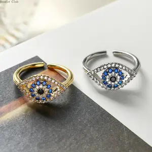 Aogu, fashionable personalized copper plated real gold zircon devil's eye open ring women's niche high-end retro jewelry