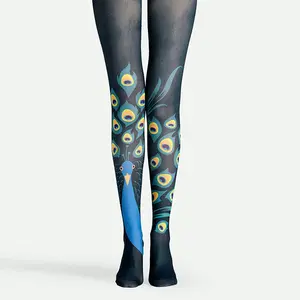 Viken Plan Fun Art Print Tights Versatile Pantyhose/Tights [Peacock]