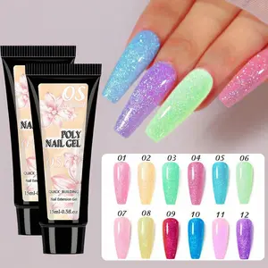 12 Colors Poly Nail Gel Set, Glitter Extension Gel, UV Gel for Manicure, Color Nail Gel for Nails Art, Professional Nail Care