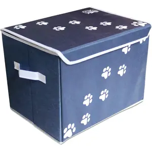 Large  Toys Storage Box 16" x 12" Pet  Storage Basket with Lid.  Collapsible Canvas Bin for  Toys and Accessories Too! (Blue)