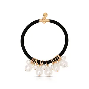 Ettika Pearl Charms Hair Tie with Steel Brass Acrylic Pearls and Elastic Thread for Stylish Hair Accessory