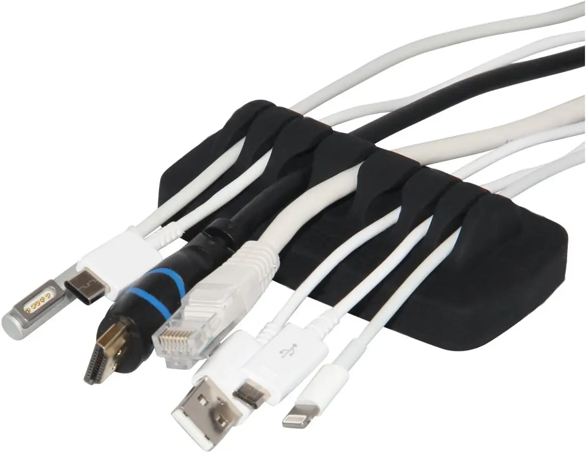 Black Heaviest Cable Organizer on the Market! Compact and Weighted Desktop Cord Holder and Cable Organizer, Eco-Friendly Silicone, No Bad Smell, Bundled with 4 Reusable Cable Ties.