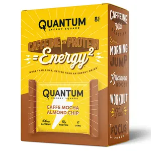 Quantum Energy Square Healthy Protein Energy Bars Caffe Mocha Almond Chip 8Pk Snack - Organic Caffeine with Balanced Macronutrients, 10g Plant-Based Protein, Vegan, Gluten-Free, Non-GMO