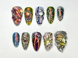 Aura Nails - milky white gold star nails - custom press on nails - hand made Press on Nails - Faux Acrylic Nails - Gel Nails - Press on Nail