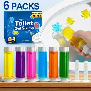 Toilet Cleaning Gel, 6 Counts/box Flower Stamp Toilet Gel, Floral Scented Toilet Freshener Aromatherapy Deodorant Gel for Home & Commercial Environments