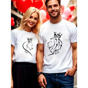 (Single Pack) Pair of lions Matching T-shirt for couples, casual version, short sleeve top, perfect for him and her Valentine's Day or Christmas gift