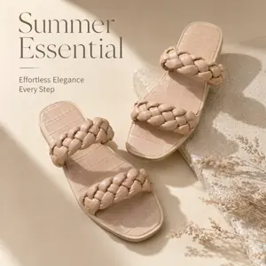 Women's Braided Slide Sandals Open Toe Flat Slip-On Summer Casual Sandals