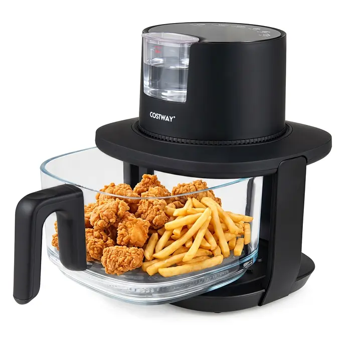 COSTWAY 4.7 QT Glass Air Fryer with Steam Frying Mode | 6 Smart Presets, Transparent High Borosilicate Basket, 360° Heat Circulation, Adjustable Temperature & Dishwasher-Safe Parts