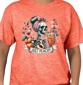 Just Peachy Skeleton Messy Bun T-shirt