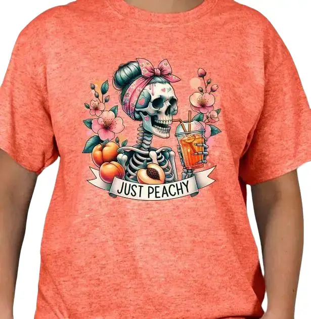 Just Peachy Skeleton Messy Bun T-shirt