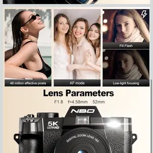 NBD S100 Digital Camera 48MP 4K 180° Flip Screen 16X Zoom 52mm Macro Lens 32GB SD Card 2 Batteries Easy Setup Auto Focus for Beginners PC Camera Enthusiasts Black Pink