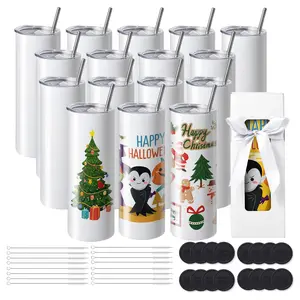 【Summervibes】VEVOR 16 Pack Sublimation Tumblers 20oz Skinny Straight, Stainless Steel Sublimation Tumblers Blank, Stainless Steel Double Wall Tumbler for Heat Transfer Customized Gifts with Lid and Straw