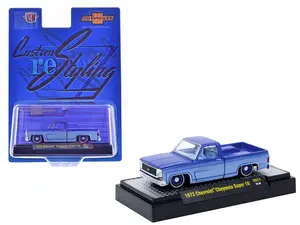 1973 Chevrolet Cheyenne Super 10 Truck Blue and Light Blue Two-Tone with Blue Interior 1/64 Diecast Model Car by M2 Machines