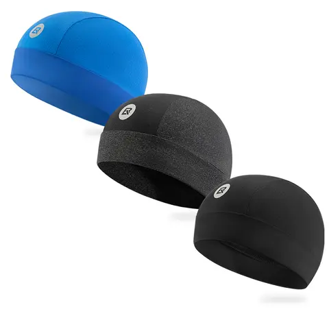 ROCKBROS Unisex Black Cap - UPF50+, Lightweight Breathable Headwear, Mesh Panel, Helmet Inner Liner Beanie, Bike-Bag Pocket Fit, Pocket-Ready Thin, 50cm-64cm One Size Sports Hat for Biking & Running
