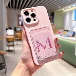 Self-Adhesive Card Holder Phone Case, Floral Letter Design, Anti-Drop Tpu Cover for iPhone 6-XS Max, Perfect Gift for Women & Girls, Protective Phone Cover