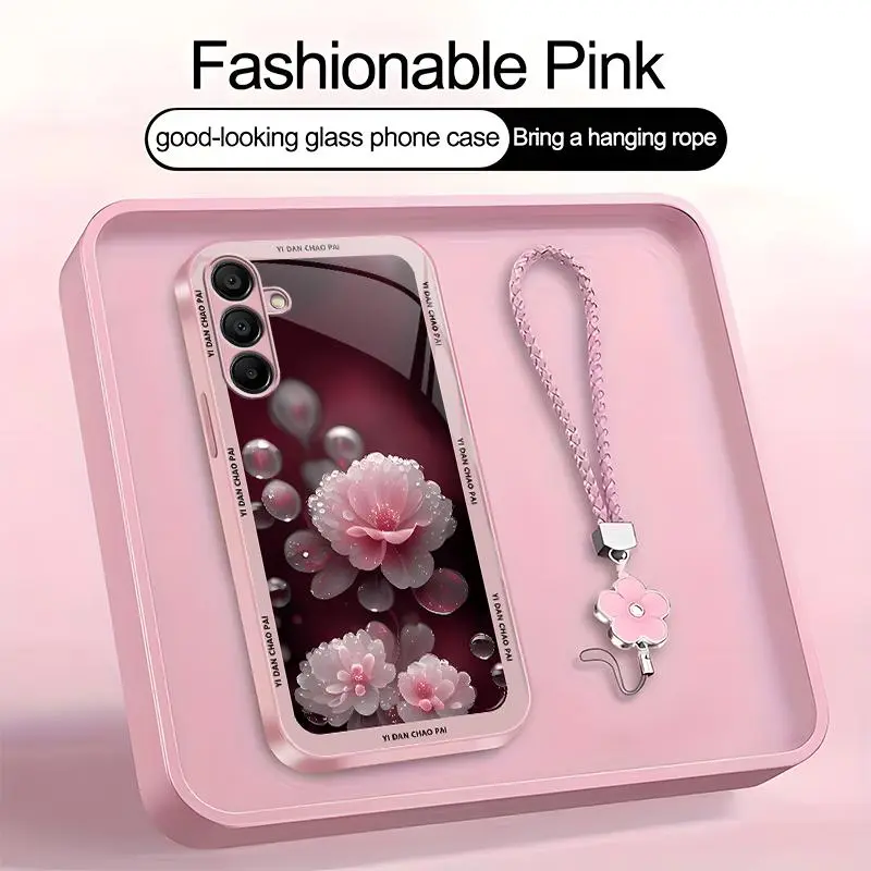 Suitable for [Galaxy A15] high-end women's phone case🤩，a beautiful four-leaf clover lanyard is included🍀, beautiful floral pattern, elegant and sophisticated， drop-resistant and fingerprint-proof YM99