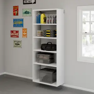 Sauder GarageCore Shallow Wall-Mounted Cabinet with 5 Adjustable Shelves 15.5-Inch Depth Melamine Surface White Finish