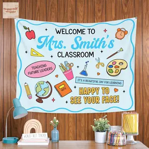 Personalized Teacher Classroom Tapestry, Teachers Name Classroom Banner, Groovy Classroom Decor, Gift for Teacher, Back to School Tapestry
