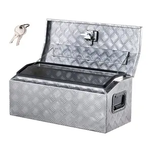 VEVOR Heavy Duty Aluminum Truck Bed Tool Box, Stripes Plated Tool Box with Side Handle and T-Lock Keys, Storage Toolbox Chest Organizer for Trailer, Pickup, Truck Bed, RV, 30x13x13, Silver