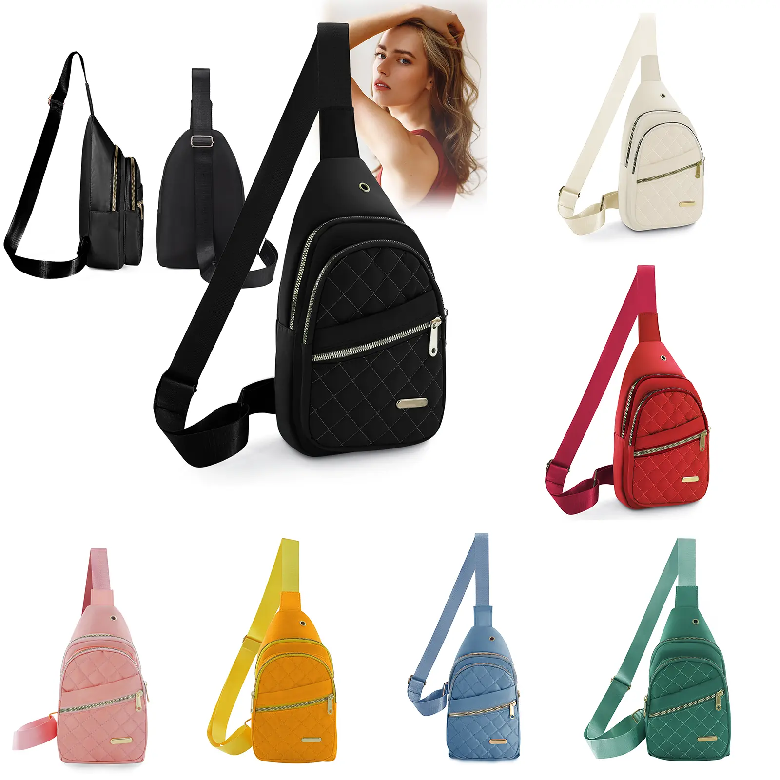 Women's Lightweight Quilted Large Capacity Adjustable Crossbody Shoulder Purse - Unisex Fanny-Chest Pack, Fashion Bags, Daily Use Purse, Crossbody Bags for Women, Crossbody Shoulder Handbag