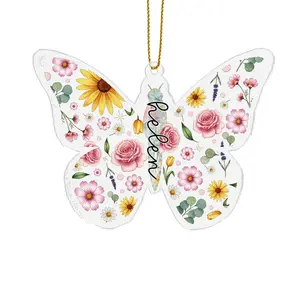 Personalized Butterfly Floral Christmas 2025 Acrylic Ornament, Custom Name Butterfly Lover 2D Flat Nature Keepsake Gift Hanging Tree Decoration