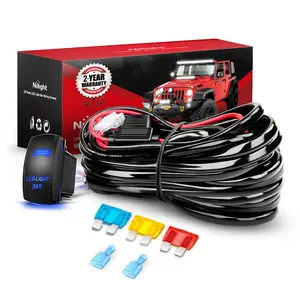 Nilight 10014W LED Light Bar Wiring Harness Kit, 14AWG Heavy Duty, 12V 5-Pin Rocker Laser On-Off Switch, Power Relay, Blade Fuse, 1 Lead, Waterproof Connectors