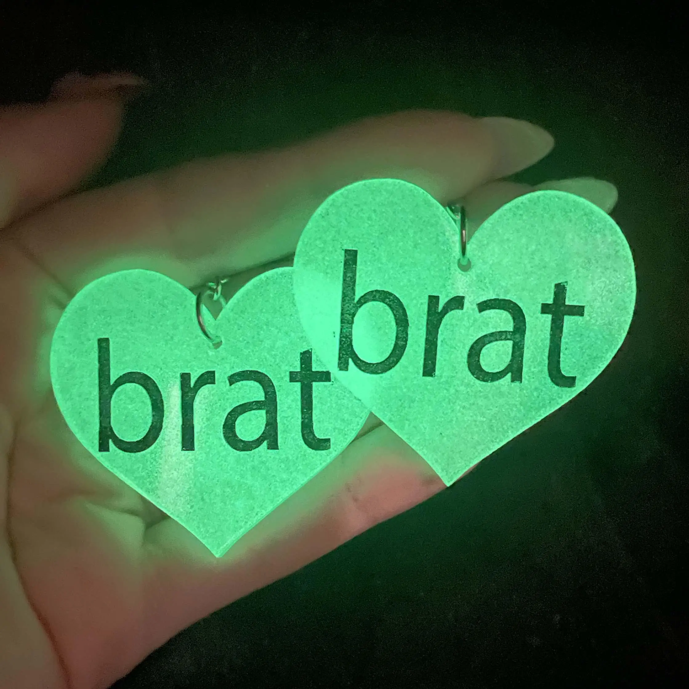brat - Glow in the Dark Heart Shaped Acrylic Statement Earrings