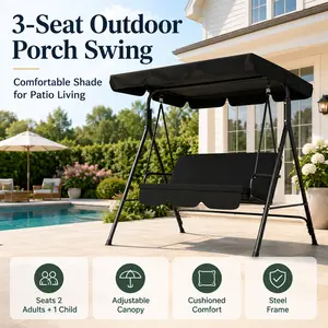 Elon Outdoor Patio Swing Chair with Canopy 3 Seat Porch Swing with Removable Cushions Adjustable Tilt Sunshade Steel Frame Stand for Backyard Garden Poolside Balcony American Suburban Home Decor Summer Relaxation Backyard Makeover Setup