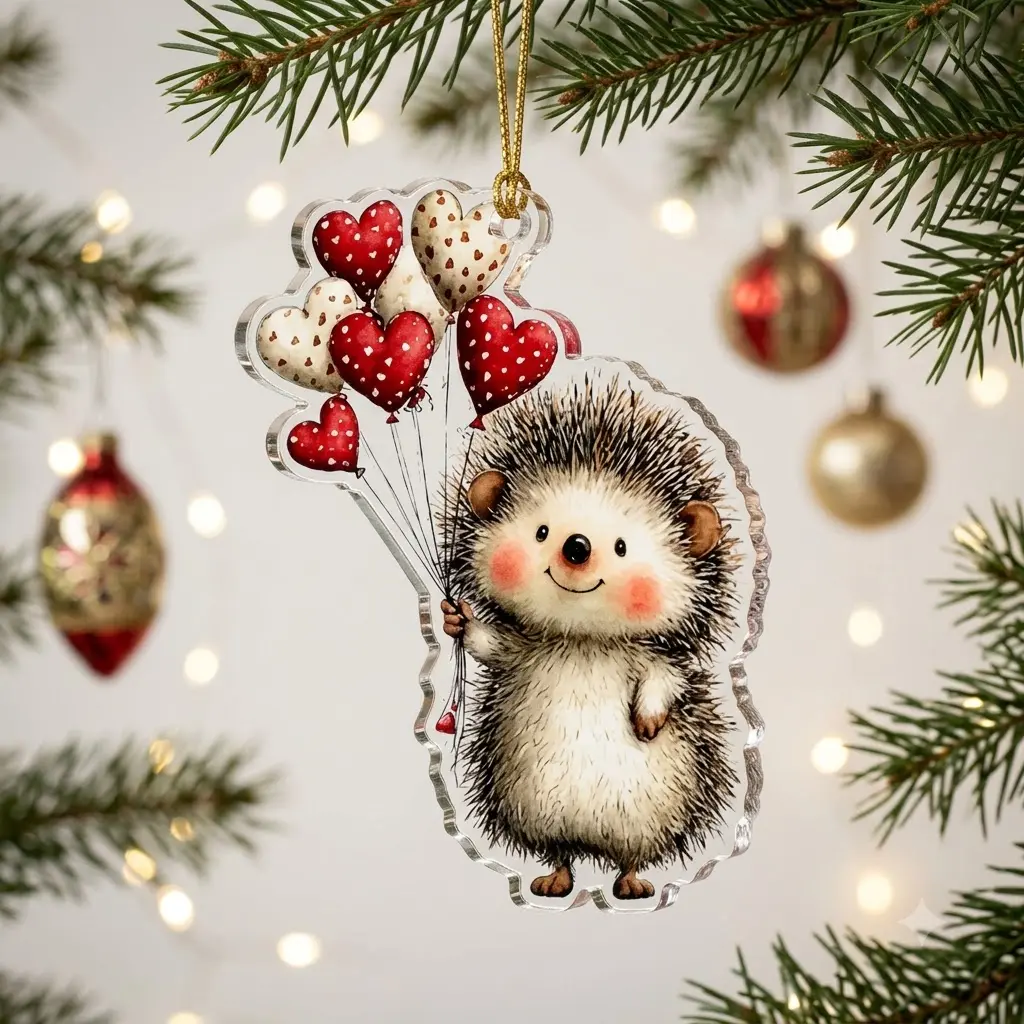 Animal Christmas Acrylic Ornament, Cute Woodland Forest Pets Holiday Tree Decoration, Dog Cat Reindeer Fox Owl Bear Bunny Christmas Hanging Ornament, Winter Xmas Gift for Animal Lovers, UV Printed Clear Acrylic Keepsake Decor