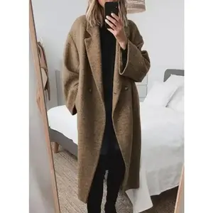Women's Winter Double Breasted faux wool Coat Long Sleeve Notch Lapel Long Trench Coat Womenswear Check54574 Outerwear Basic