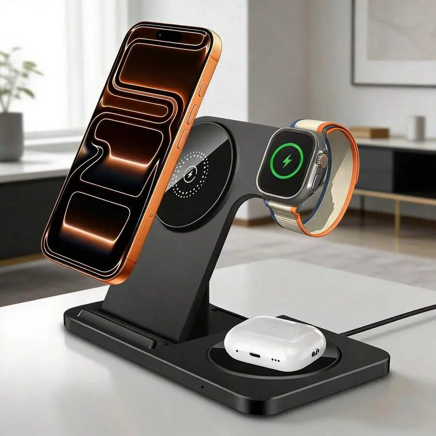 Magnetic Wireless Charger Stand For Multiple Devices, Foldable 3 in 1 Fast Charging Dock Station for iPhone 17 Air 16 15 14 13 12 Pro Max Plus, Apple Watch Ultra/11/10/9/8/7/6/5/SE/4/3/2, Airpods Pro/4/3/2 summerwins