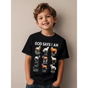 God Says I Am Horse Christian Bible Verse Funny Aesthetic Graphic Kid T-Shirt Popular Kid T Shirts Trending Tops Tees for Kid
