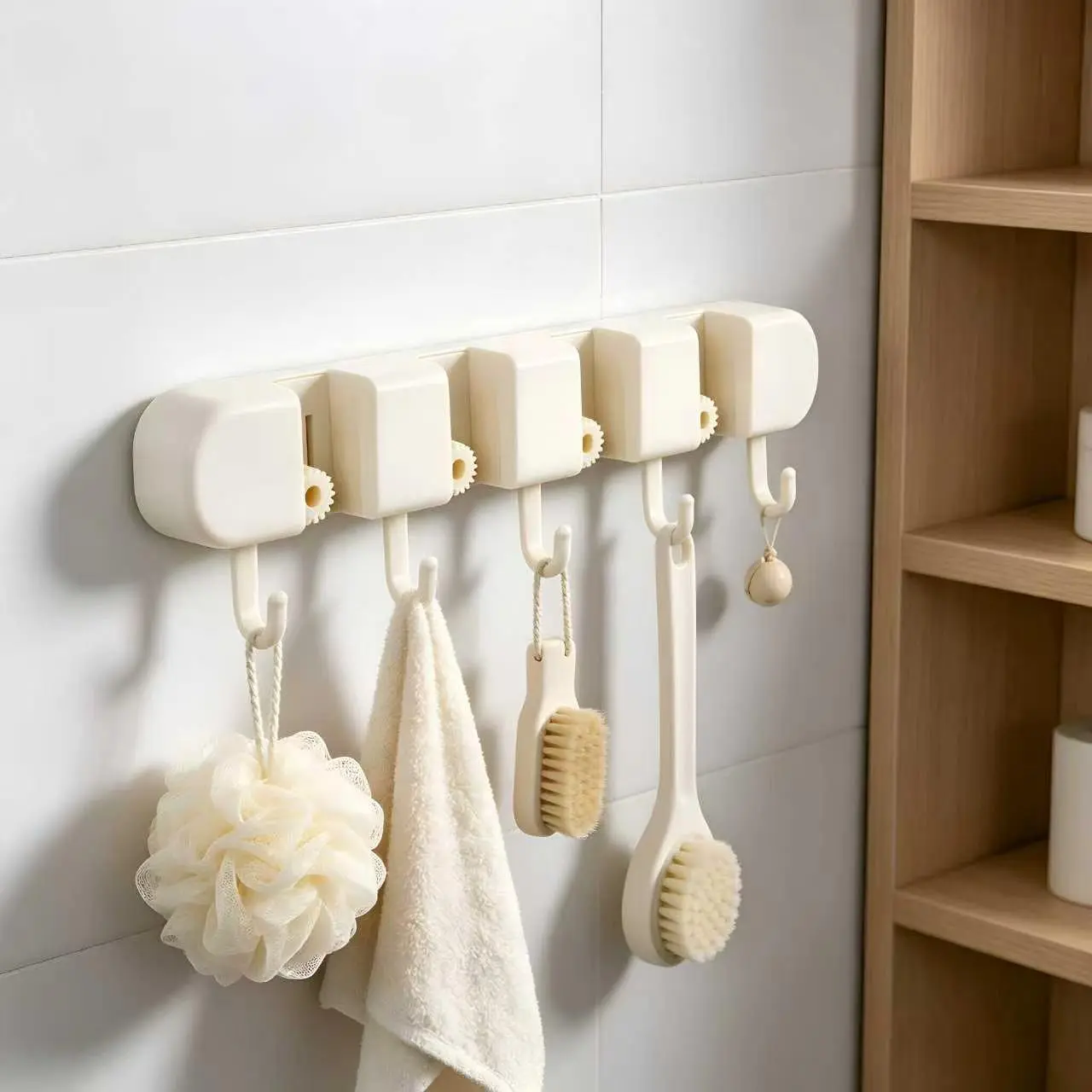 Mop Holder, Automatic Adjustment Mop and Broom Holder, No-Drill Mop Clip, Fixed Rack, Bathroom Storage Organizer, Home Cleaning Supplies for Renters
