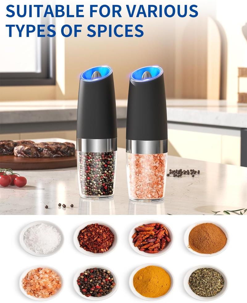 Gravity Electric Salt and Pepper Grinder Set Automatic Salt and Pepper Grinder Set with LED Light Kitchen Seasoning Utensils Gravity Electric Salt and Pepper Grinder Set Automatic Salt and Pepper Grinder Set with LED Light Kitchen Seasoning Utensils