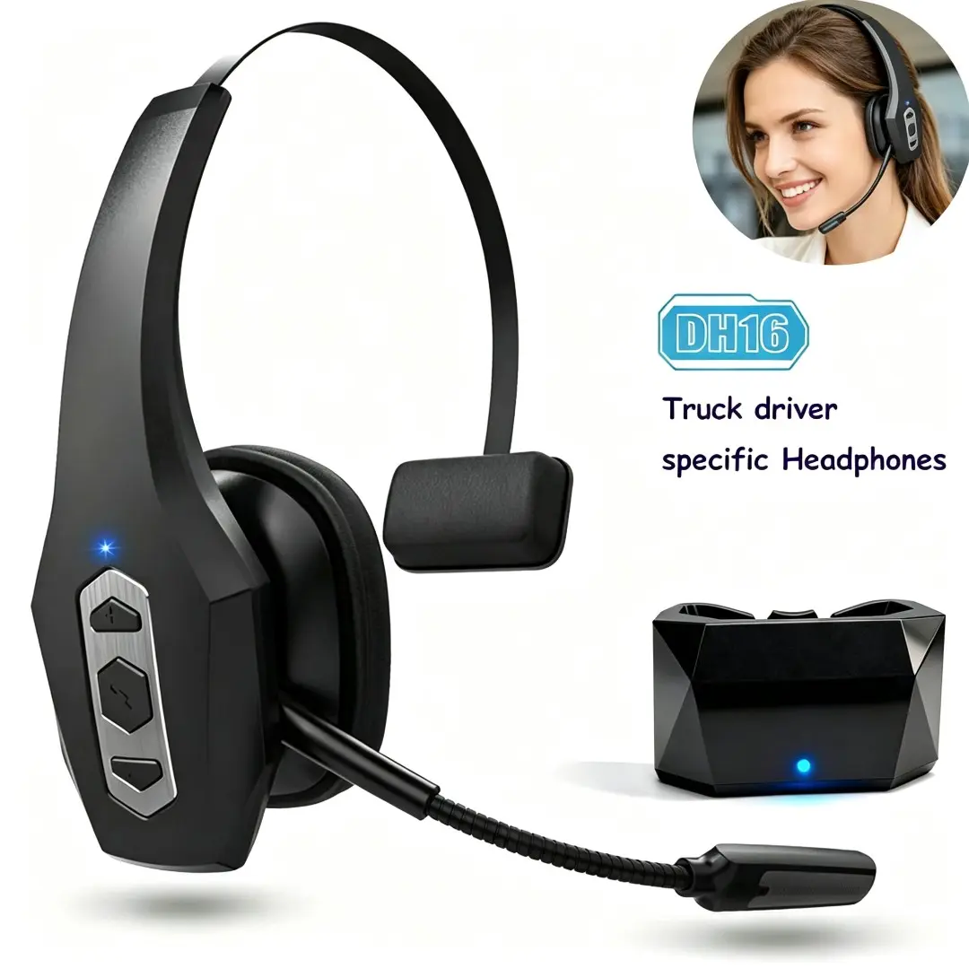 Trucker Bluetooth Headset Wireless with Mic Dual Noise Cancelling Microphone PC for Cell Phones Computer Audio Headphone Dual-Mic high quality eradphone travel work laptop pc cellphone gear Button Electronic Earbuds audio earbuds Connection Adjustable out