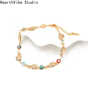 Lucky Eye Copper Elephant Charm Bracelet Adjustable Drop Oil Turkish Evil Eye Bracelet for Women Girls Men Fashion Jewelry